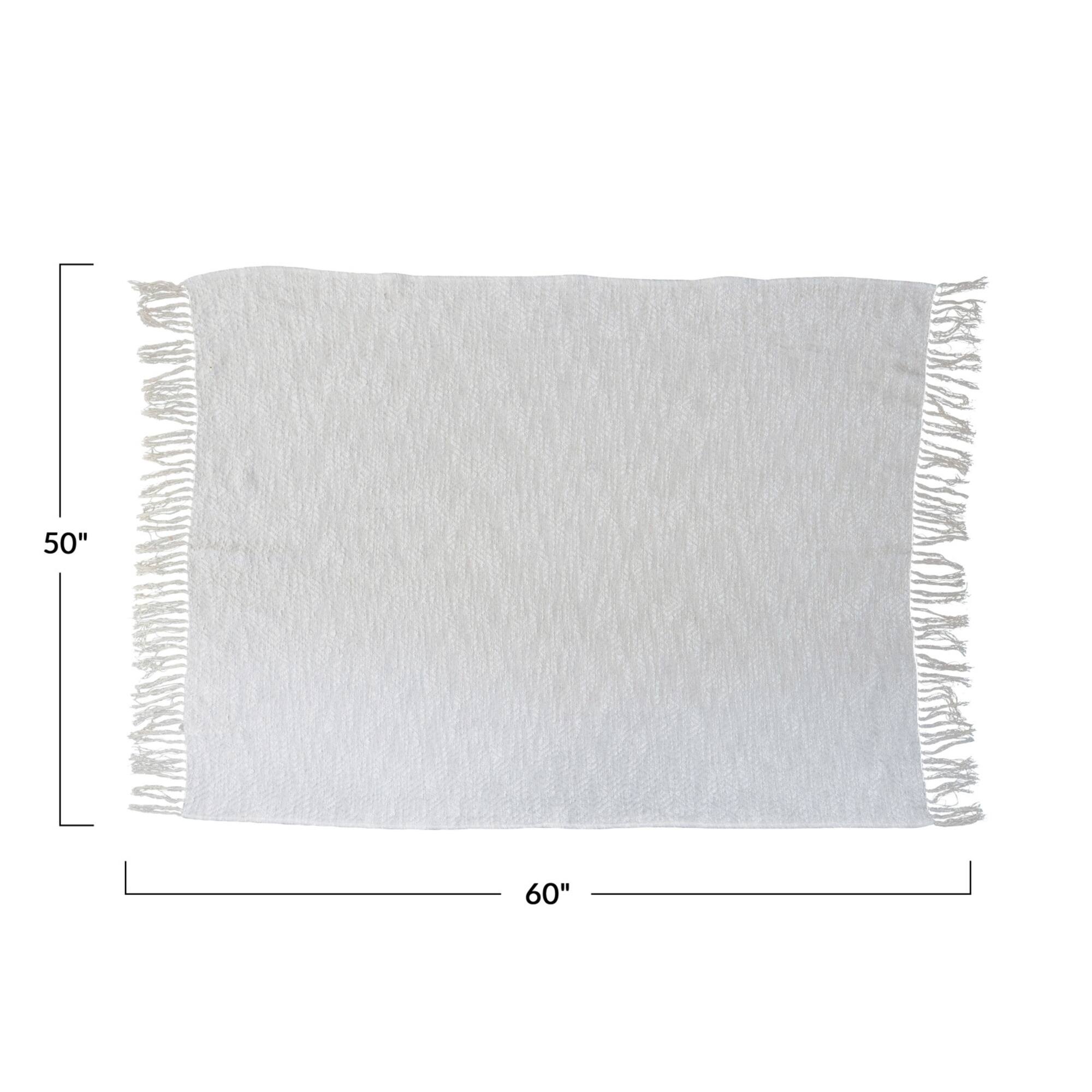 Hello Honey® Cotton Throw Blanket with Silver Metallic Thread and Fringe, Cream